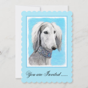 Saluki (Silver) Painting - Cute Original Dog Art Invitation