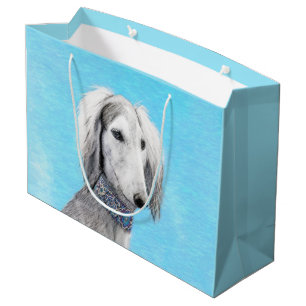Saluki (Silver) Painting - Cute Original Dog Art Large Gift Bag