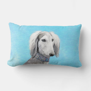 Saluki (Silver) Painting - Cute Original Dog Art Lumbar Cushion