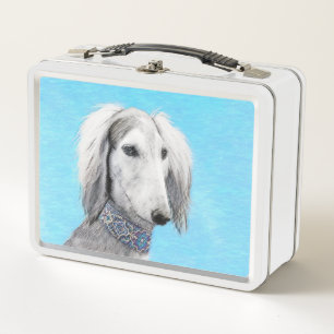 Saluki (Silver) Painting - Cute Original Dog Art Metal Lunch Box