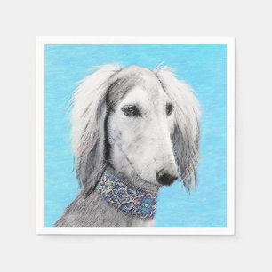Saluki (Silver) Painting - Cute Original Dog Art Napkin