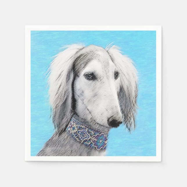 Saluki (Silver) Painting - Cute Original Dog Art Napkin (Front)