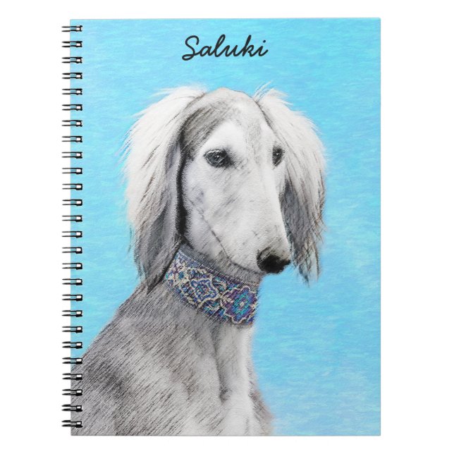 Saluki (Silver) Painting - Cute Original Dog Art Notebook (Front)