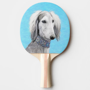 Saluki (Silver) Painting - Cute Original Dog Art Ping Pong Paddle
