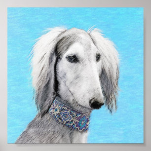 Saluki (Silver) Painting - Cute Original Dog Art Poster