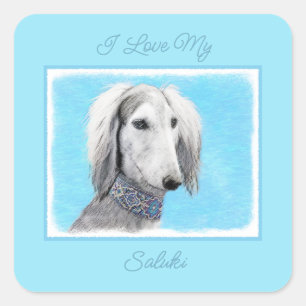 Saluki (Silver) Painting - Cute Original Dog Art S Square Sticker