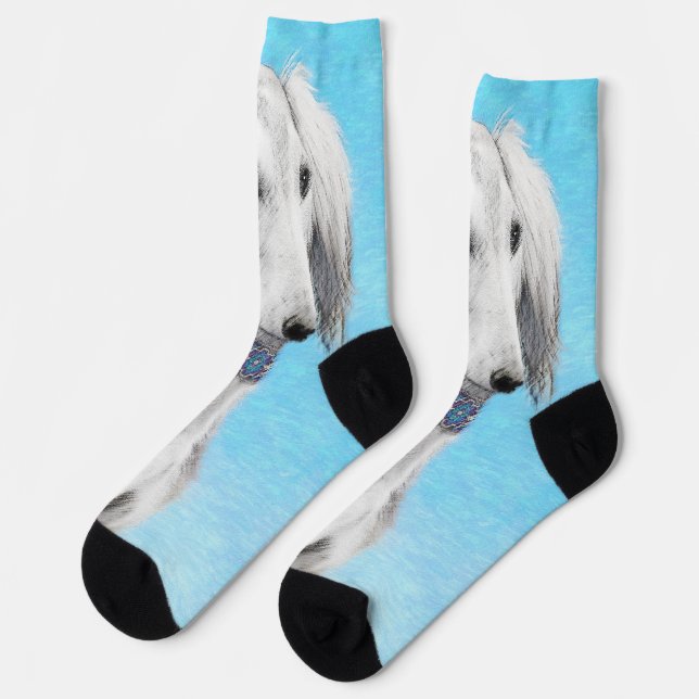 Saluki (Silver) Painting - Cute Original Dog Art Socks (Left)