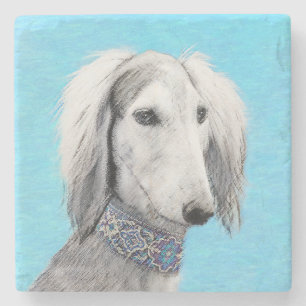 Saluki (Silver) Painting - Cute Original Dog Art Stone Coaster