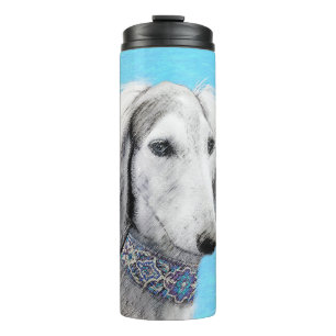Saluki (Silver) Painting - Cute Original Dog Art Thermal Tumbler
