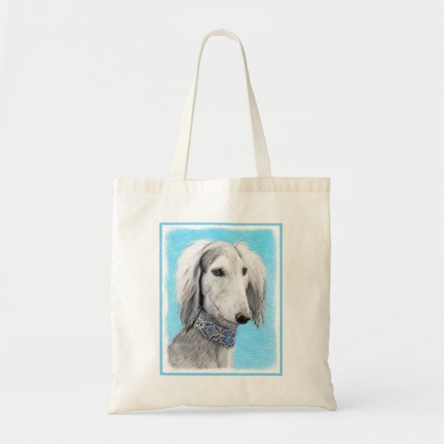 Saluki (Silver) Painting - Cute Original Dog Art Tote Bag (Front)