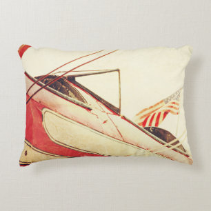 "Salute" Antique Biplane Red Decorative Cushion