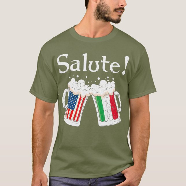 Salute  Italian Cheers Toast Beer American Flag T-Shirt (Front)