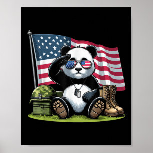 Salute Panda American Usa Flag Memorial Day 4th Of Poster