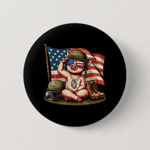 Salute Pig American Usa Flag Memorial Day 4th Of J 6 Cm Round Badge