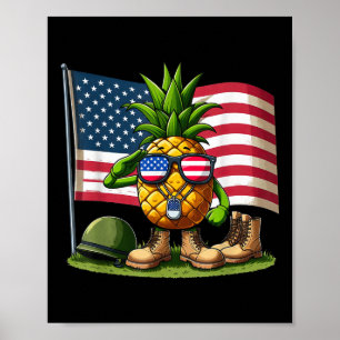 Salute Pineapple American Usa Flag Memorial Day 4t Poster