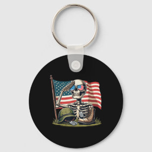 Salute Skeleton American Usa Flag Memorial Day 4th Key Ring