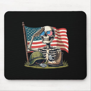 Salute Skeleton American Usa Flag Memorial Day 4th Mouse Pad