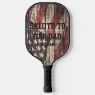Salute to Dad Vintage American Flag Fathers Day Pickleball Paddle