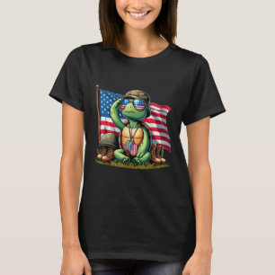 Salute Turtle American Usa Flag Memorial Day 4th O T-Shirt