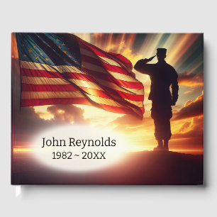 Saluting American Soldier For Memorial Service Guest Book