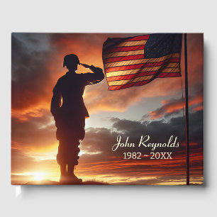 Saluting American Soldier For Memorial Service Guest Book