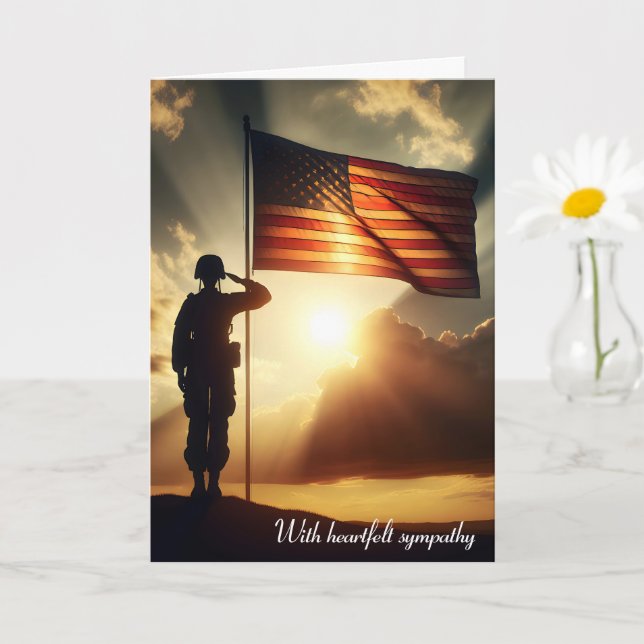 Saluting American Soldier For Sympathy Card (Small Plant)