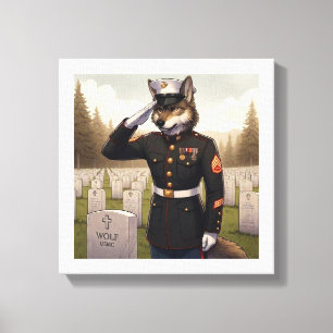 Saluting Marine Corps Wolf Canvas Print