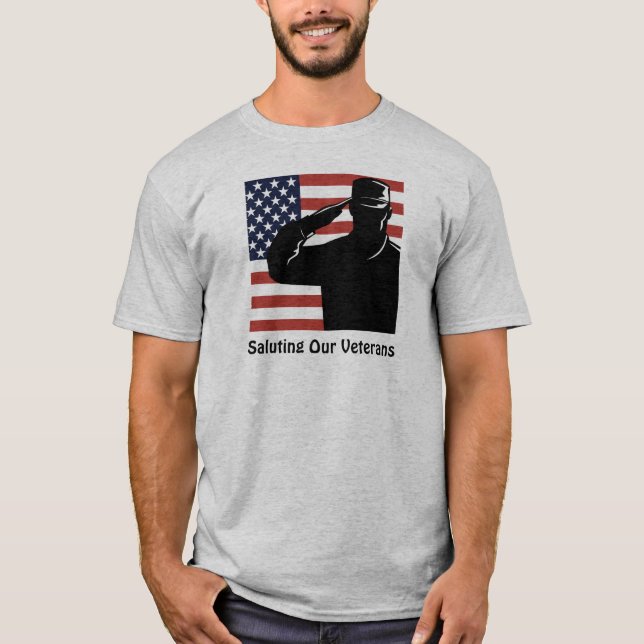 Saluting Our Veterans Soldier & American Flag T-Shirt (Front)