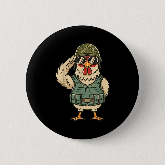 Saluting Soldier Chicken Military Rooster Army For 6 Cm Round Badge (Front)