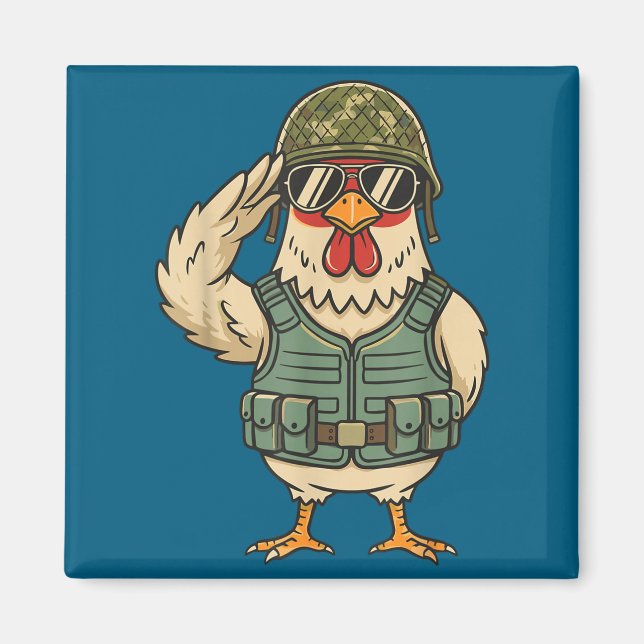 Saluting Soldier Chicken Military Rooster Army For Magnet (Front)