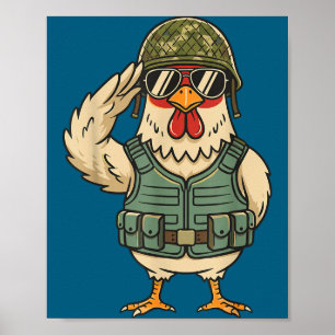 Saluting Soldier Chicken Military Rooster Army For Poster