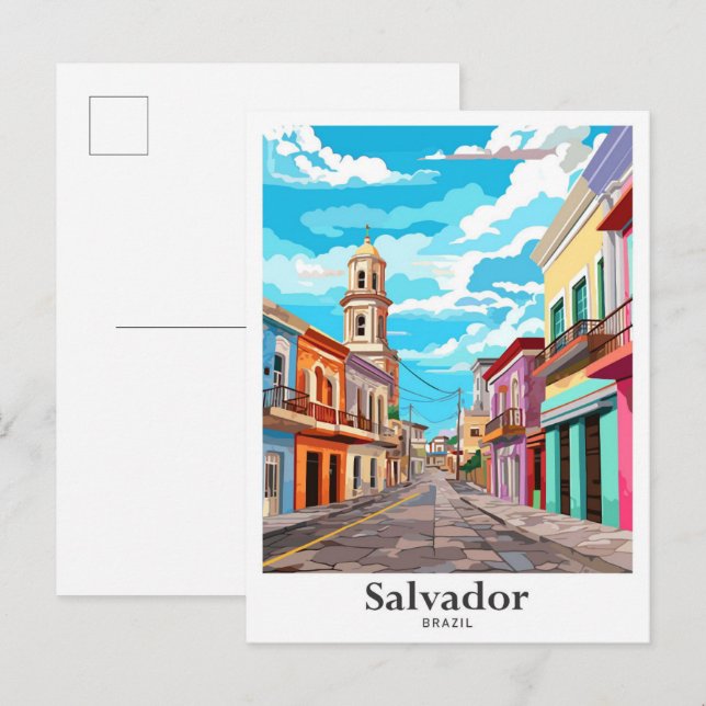 Salvador Brazil Art Vintage Travel Illustration Postcard (Front/Back)
