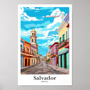 Salvador Brazil Art Vintage Travel Illustration Poster