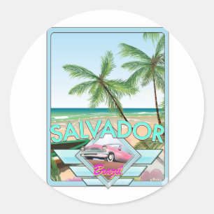 Salvador Brazil vintage style travel poster. Classic Round Sticker