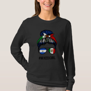 Salvador Mexico Flag Salvadorian Mexican Messy Bun T-Shirt