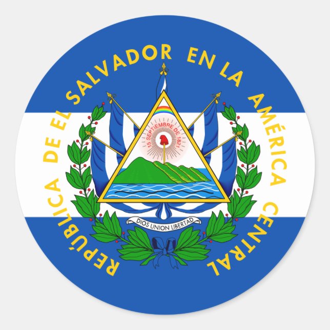Salvadoran Flag & Coat of Arms, El Salvador Classic Round Sticker (Front)