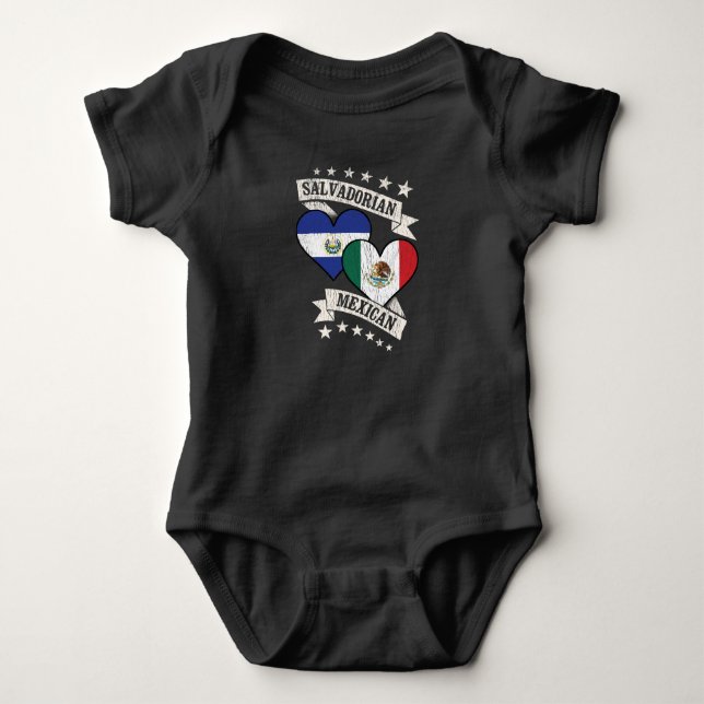 Salvadorian Mexican Heart Flags El Salvador Mexico Baby Bodysuit (Front)