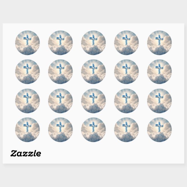 Salvation, Cross in the Clouds, Classic Round Sticker (Sheet)