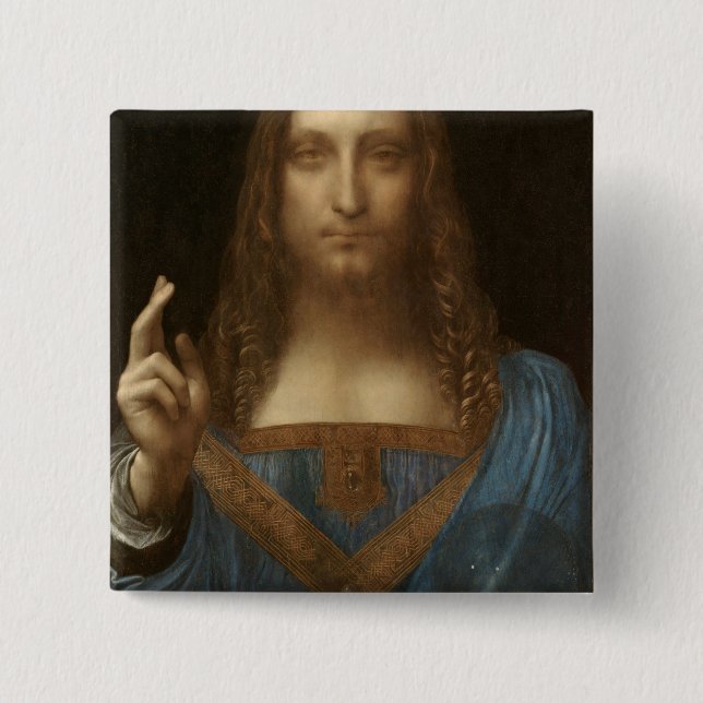 Salvator Mundi (by Leonardo da Vinci) 15 Cm Square Badge (Front)