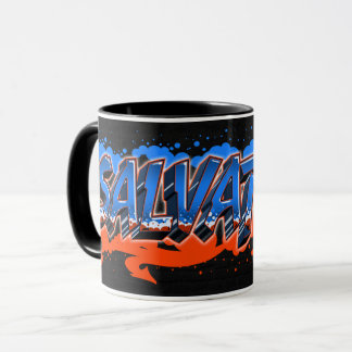 Salvatore First name name Graffiti blue orange cup