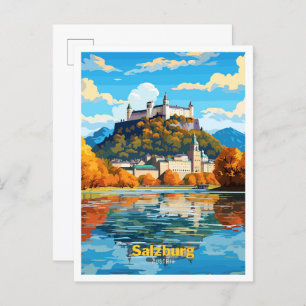 Salzburg Austria Art Vintage Travel Illustration Postcard