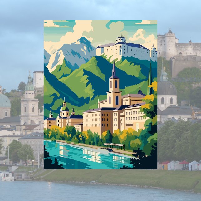 Salzburg, Austria Illustration Postcard (Salzburg, Austria )