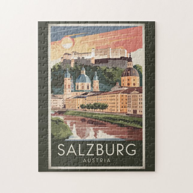 Salzburg Austria Illustration Travel Art Vintage Jigsaw Puzzle (Vertical)