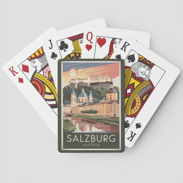 Salzburg Austria Illustration Travel Art Vintage Playing Cards (Back)