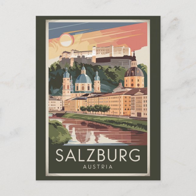 Salzburg Austria Illustration Travel Art Vintage Postcard (Front)