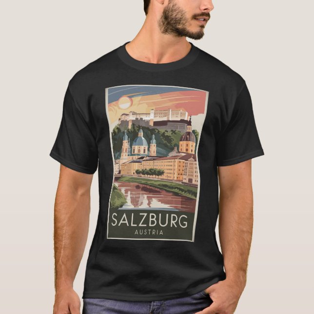 Salzburg Austria Illustration Travel Art Vintage T-Shirt (Front)