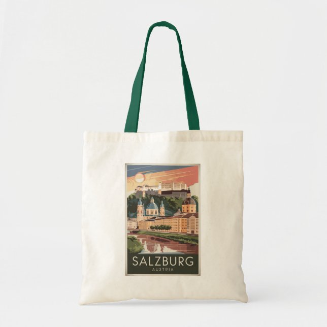 Salzburg Austria Illustration Travel Art Vintage Tote Bag (Front)