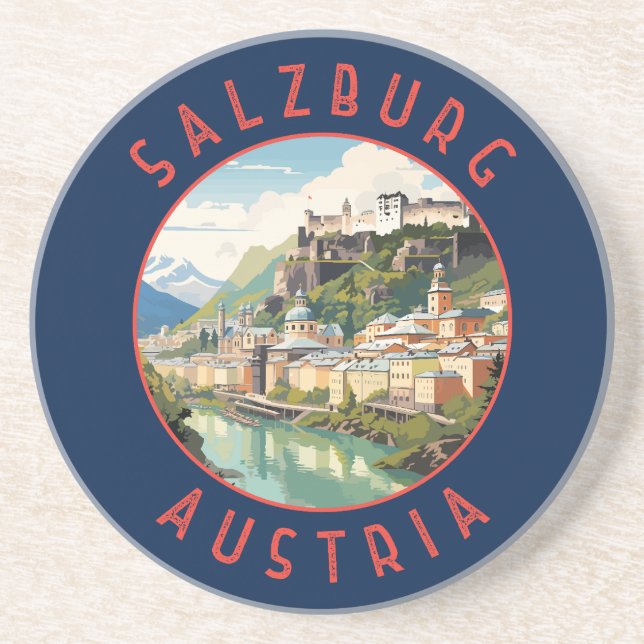 Salzburg Austria Retro Distressed Circle Coaster (Front)