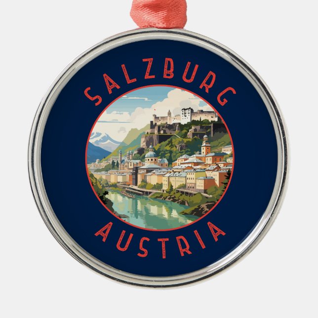 Salzburg Austria Retro Distressed Circle Metal Tree Decoration (Front)