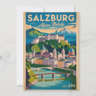 Salzburg Austria Retro Skyline Cityscape Travel Holiday Card